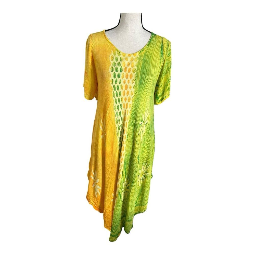 Zury Print Maxi Dress Beautiful stones Multicolor Short Sleeves 41" Long Free Zs